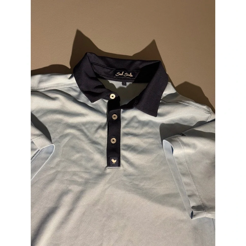Bad Birdie Mens Golf Polo Shirt Light Blue Navy SS24FI-BBMP007-534 Size L